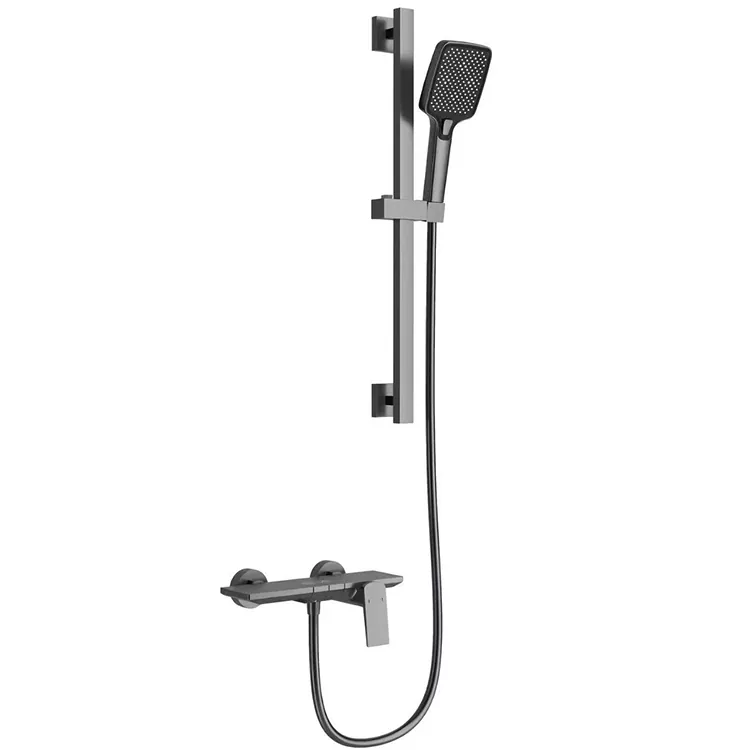 Gunmetal ნაცრისფერი კვადრატული საშხაპე კომპლექტი რეგულირებადი სლაიდ ბარით